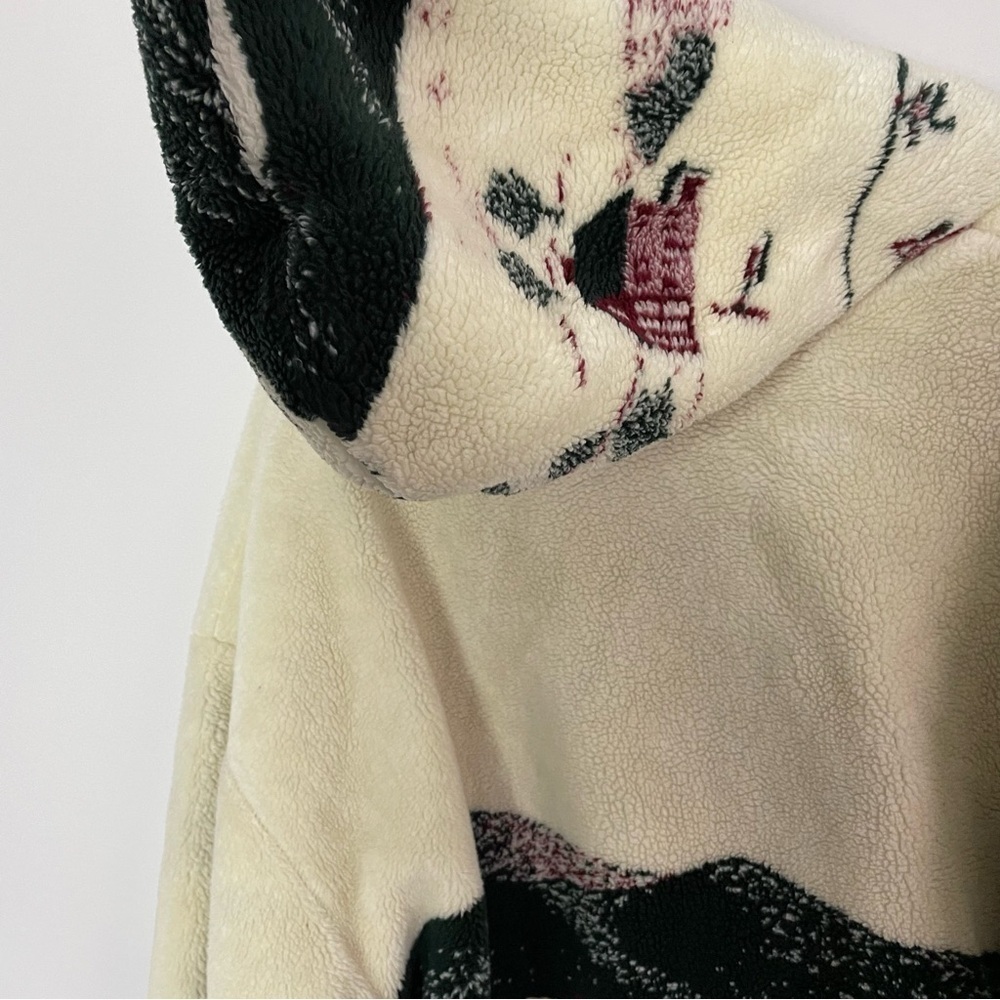Vintage Oversized Size:Large Sherpa Winter Scene Full Zip Hooded Jacket - Picture 8 of 8